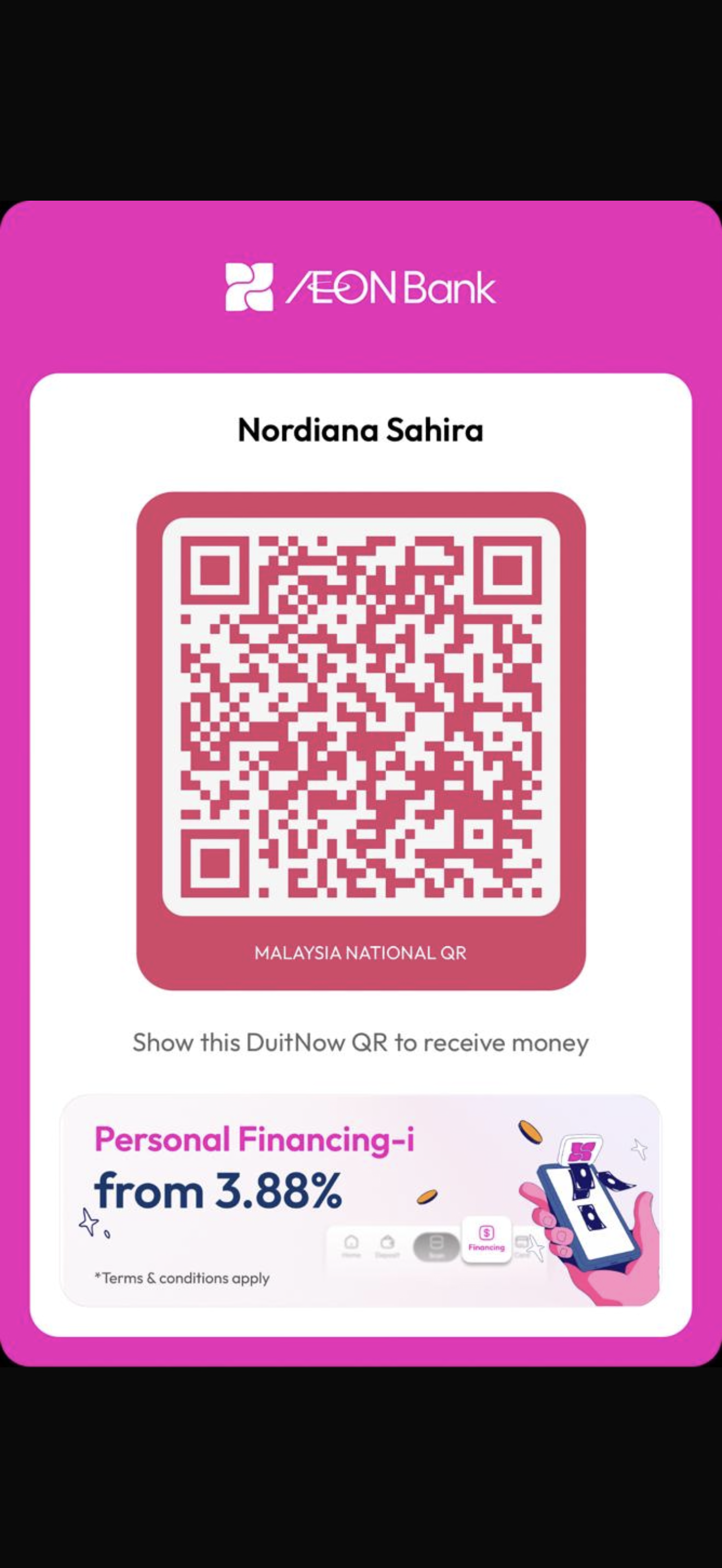 AEON Bank QR code to send a wedding gift
